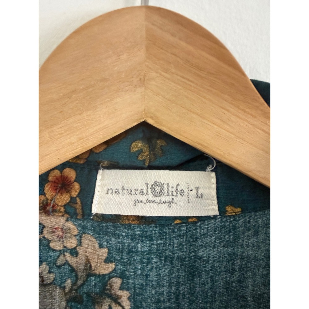 Natural Life Teal Floral Tiered Rebecca Midi Dress Large Rayon Boho Puff Sleeve - Picture 3 of 9
